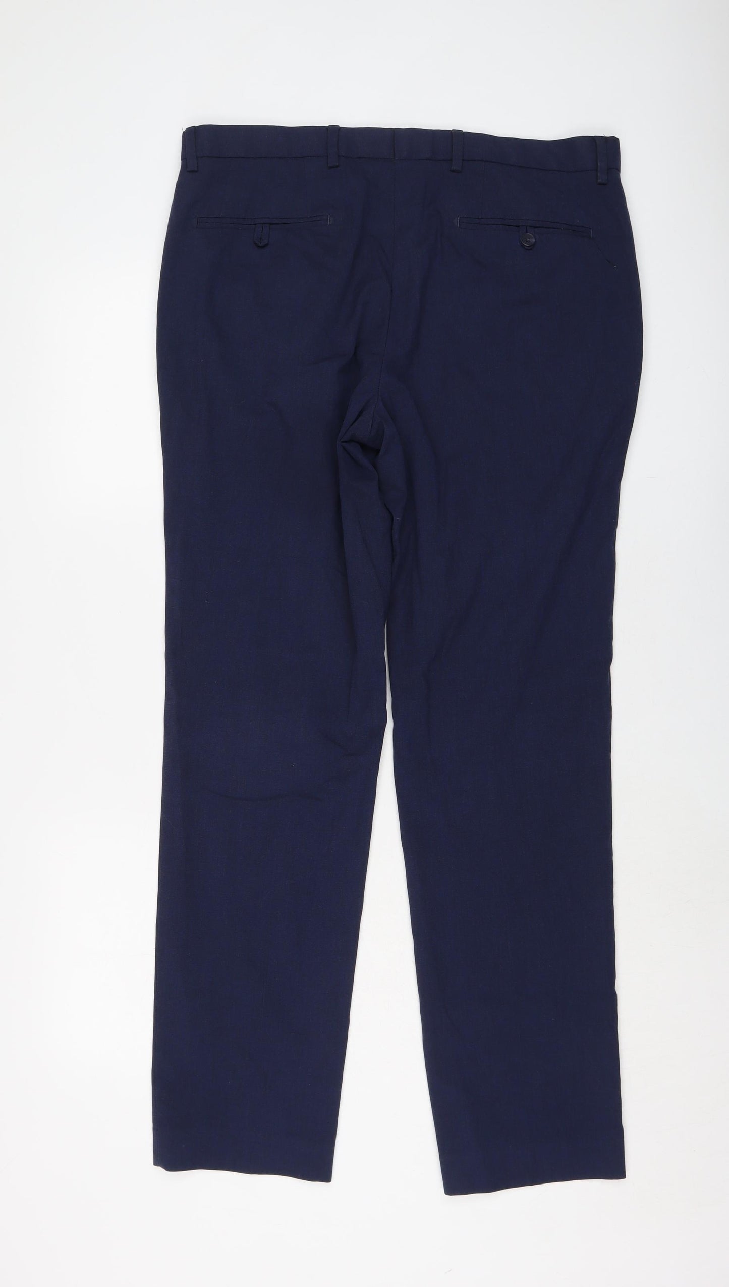 Marks and Spencer Mens Blue Polyester Trousers Size 36 in L33 in Regular Button