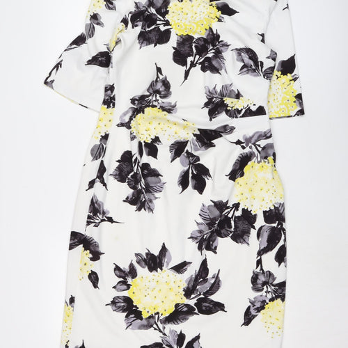 Jessica Howard Womens White Floral Polyester Pencil Dress Size 16 Round Neck Zip