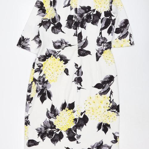 Jessica Howard Womens White Floral Polyester Pencil Dress Size 16 Round Neck Zip