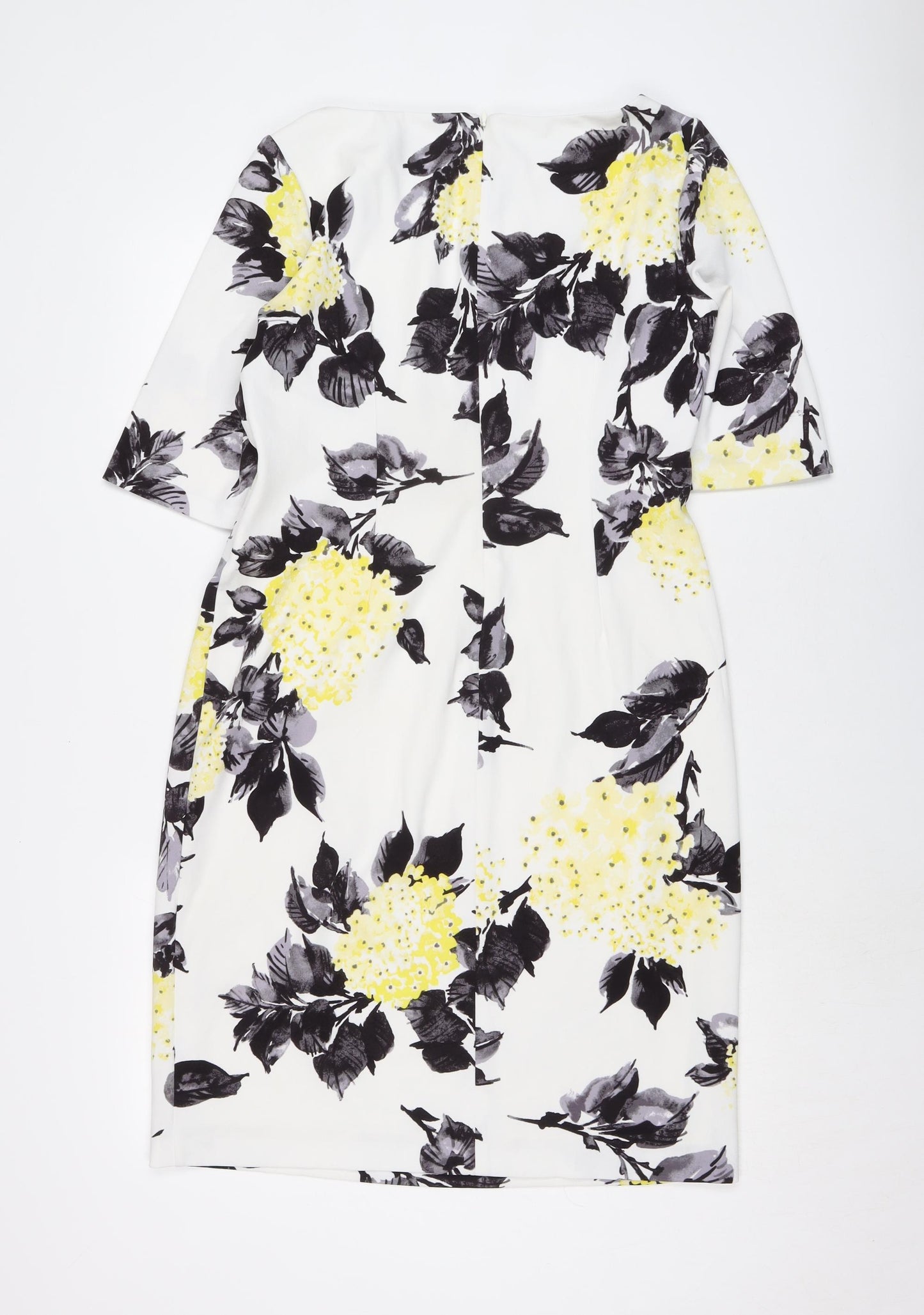 Jessica Howard Womens White Floral Polyester Pencil Dress Size 16 Round Neck Zip