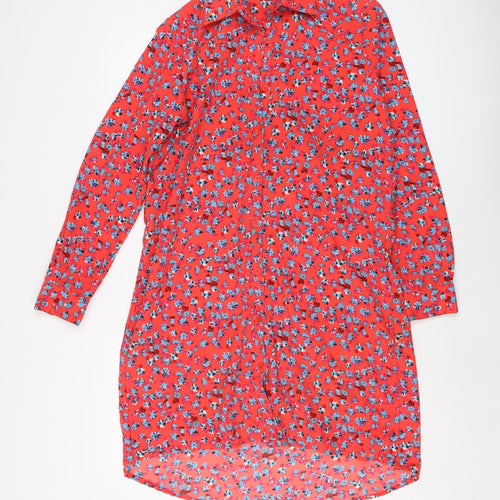 Dancing Leopard Womens Red Floral Polyester Shirt Dress Size M Collared Button