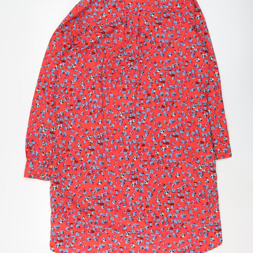 Dancing Leopard Womens Red Floral Polyester Shirt Dress Size M Collared Button