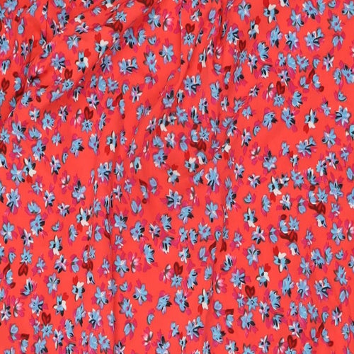 Dancing Leopard Womens Red Floral Polyester Shirt Dress Size M Collared Button