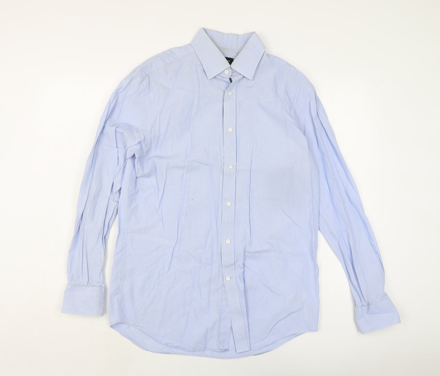 Jeff Banks Mens Blue Cotton Button-Up Size 15.5 Collared Button
