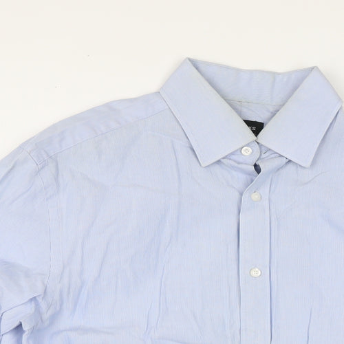 Jeff Banks Mens Blue Cotton Button-Up Size 15.5 Collared Button