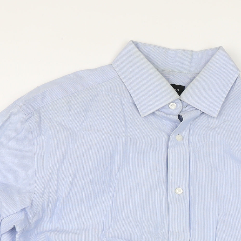 Jeff Banks Mens Blue Cotton Button-Up Size 15.5 Collared Button