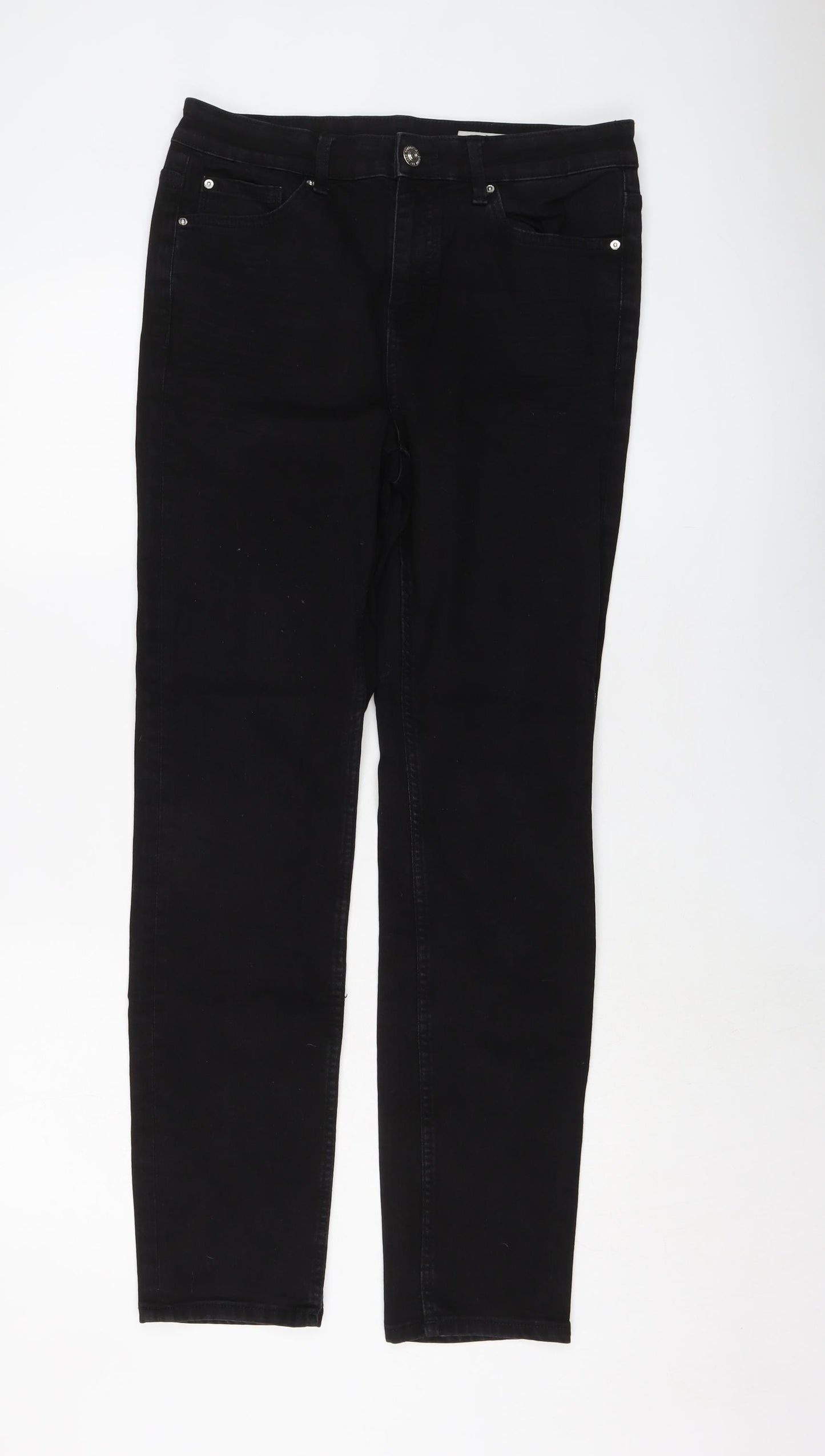 Marks and Spencer Womens Black Cotton Straight Jeans Size 12 L30 in Slim Button