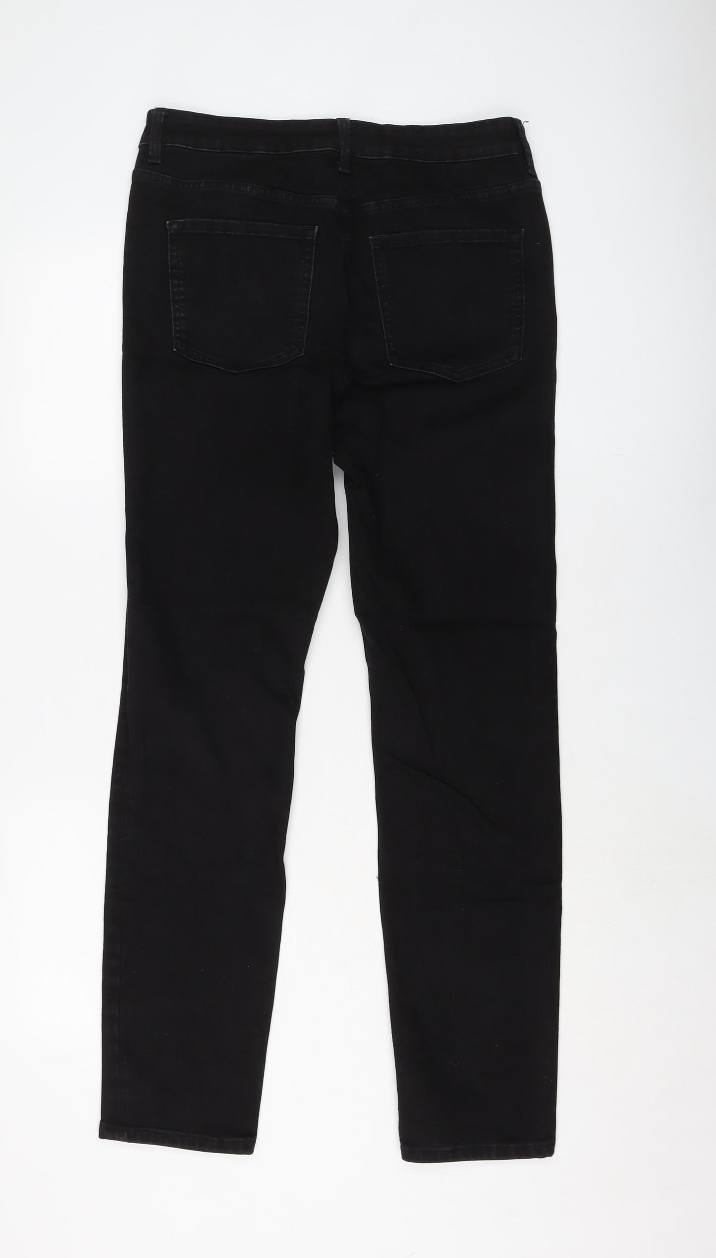 Marks and Spencer Womens Black Cotton Straight Jeans Size 12 L30 in Slim Button