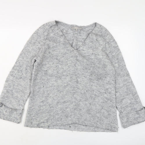 NEXT Womens Grey V-Neck Acrylic Pullover Jumper Size S