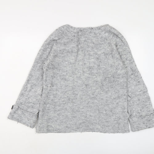 NEXT Womens Grey V-Neck Acrylic Pullover Jumper Size S