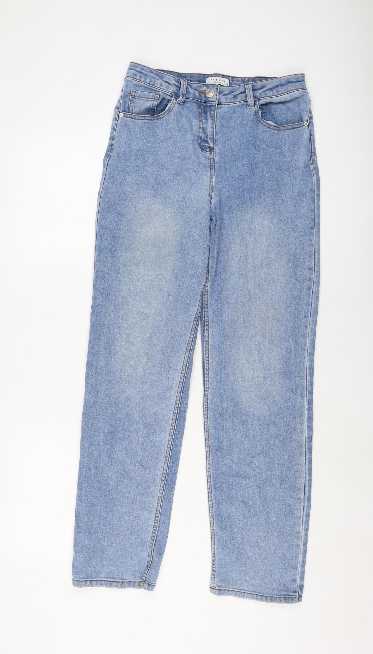 Papaya Womens Blue Cotton Mom Jeans Size 8 L29 in Regular Button