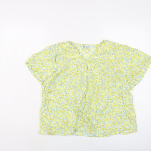 NEXT Womens Yellow Floral Cotton Basic Blouse Size 8 V-Neck