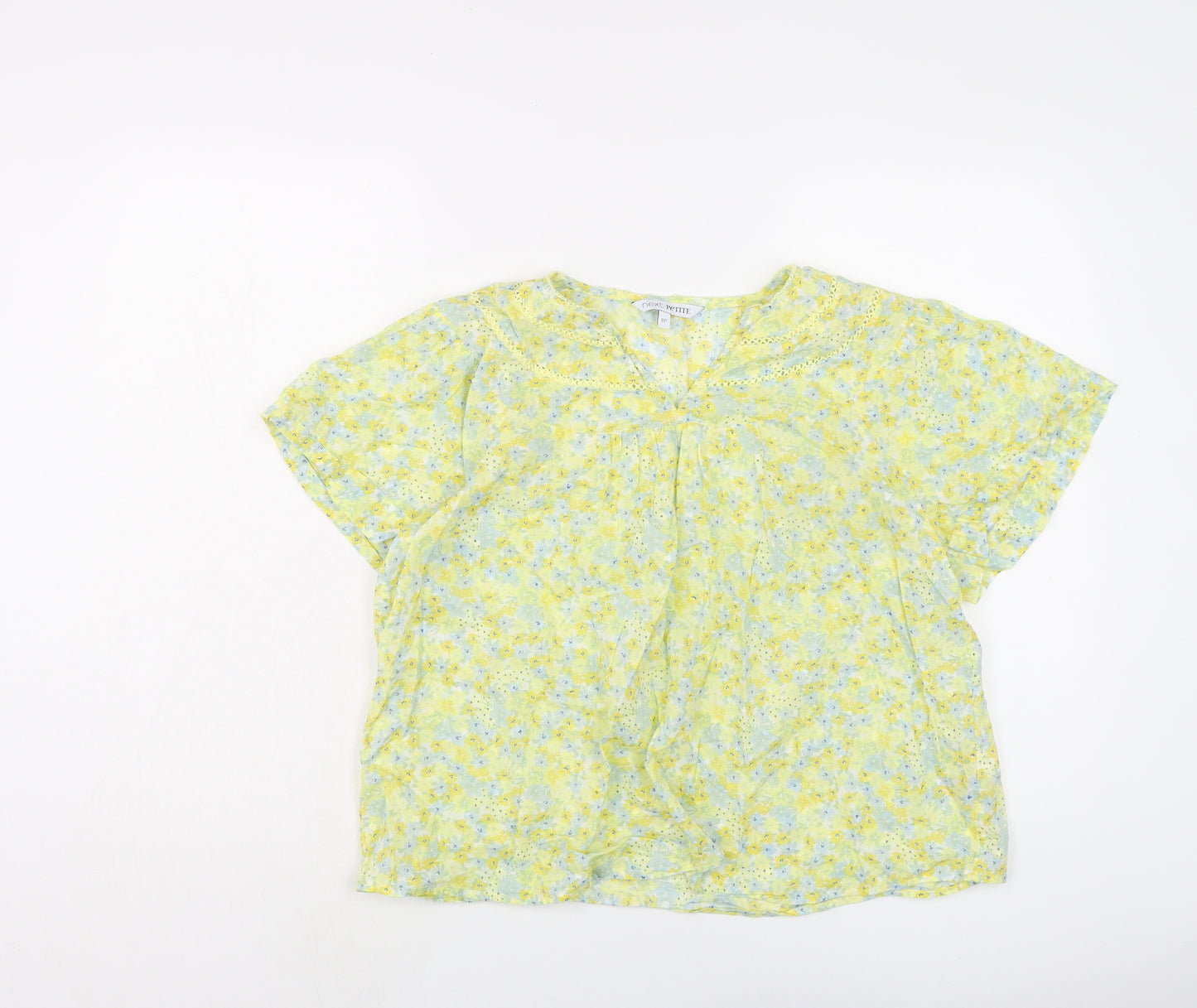 NEXT Womens Yellow Floral Cotton Basic Blouse Size 8 V-Neck