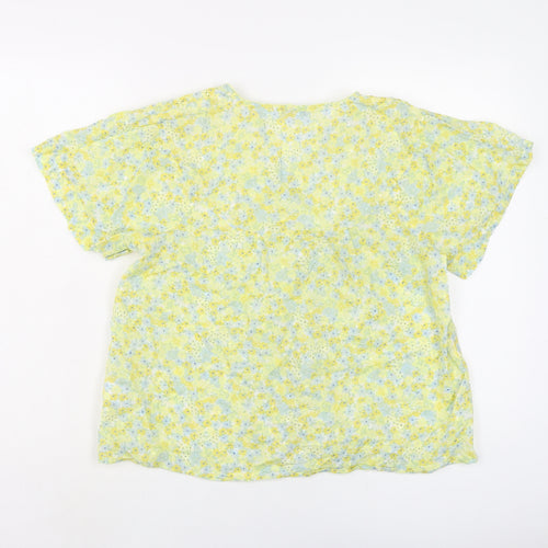 NEXT Womens Yellow Floral Cotton Basic Blouse Size 8 V-Neck