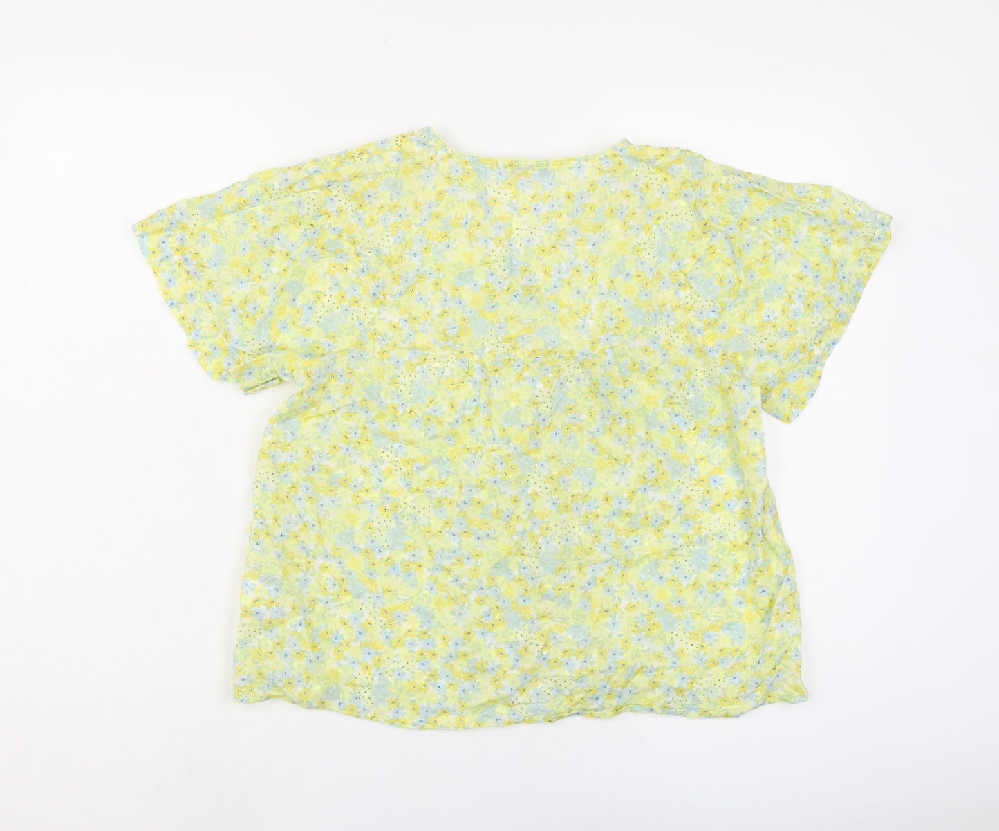 NEXT Womens Yellow Floral Cotton Basic Blouse Size 8 V-Neck