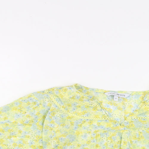 NEXT Womens Yellow Floral Cotton Basic Blouse Size 8 V-Neck