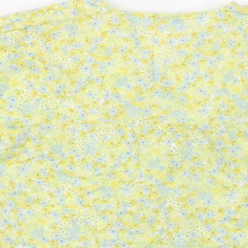 NEXT Womens Yellow Floral Cotton Basic Blouse Size 8 V-Neck
