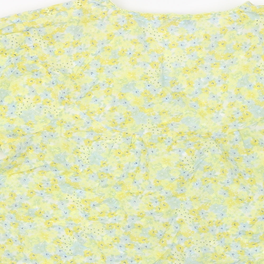 NEXT Womens Yellow Floral Cotton Basic Blouse Size 8 V-Neck