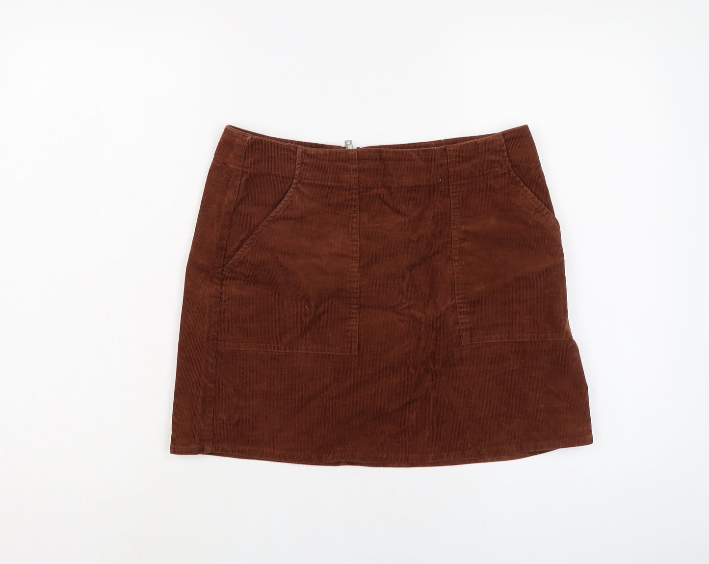 H&M Womens Brown Cotton Mini Skirt Size 10 Zip