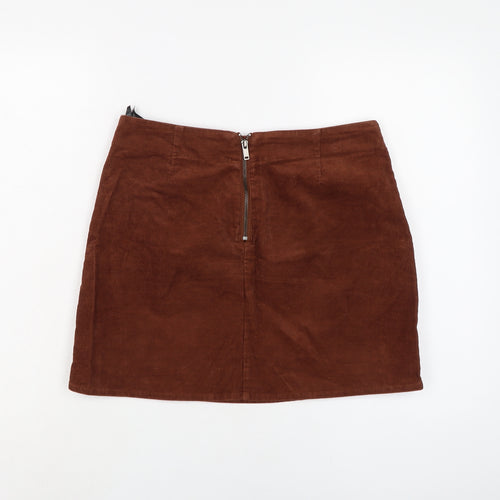 H&M Womens Brown Cotton Mini Skirt Size 10 Zip