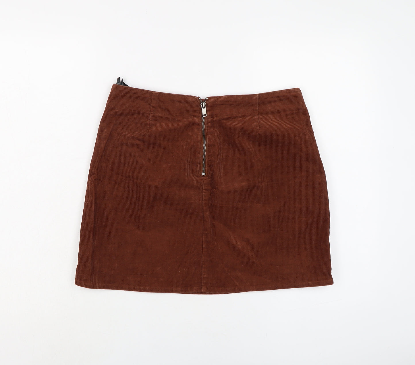 H&M Womens Brown Cotton Mini Skirt Size 10 Zip