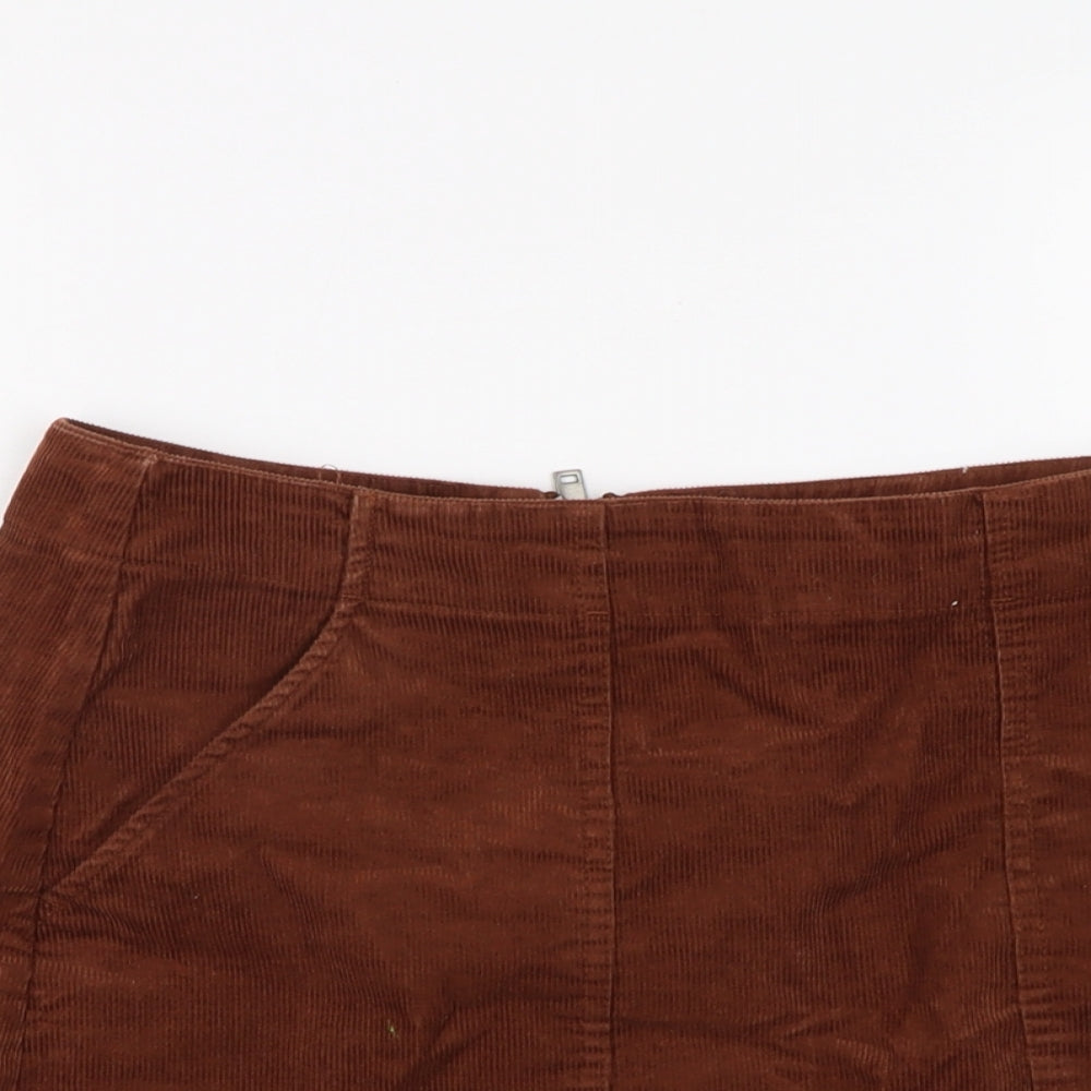 H&M Womens Brown Cotton Mini Skirt Size 10 Zip