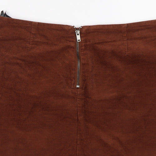 H&M Womens Brown Cotton Mini Skirt Size 10 Zip