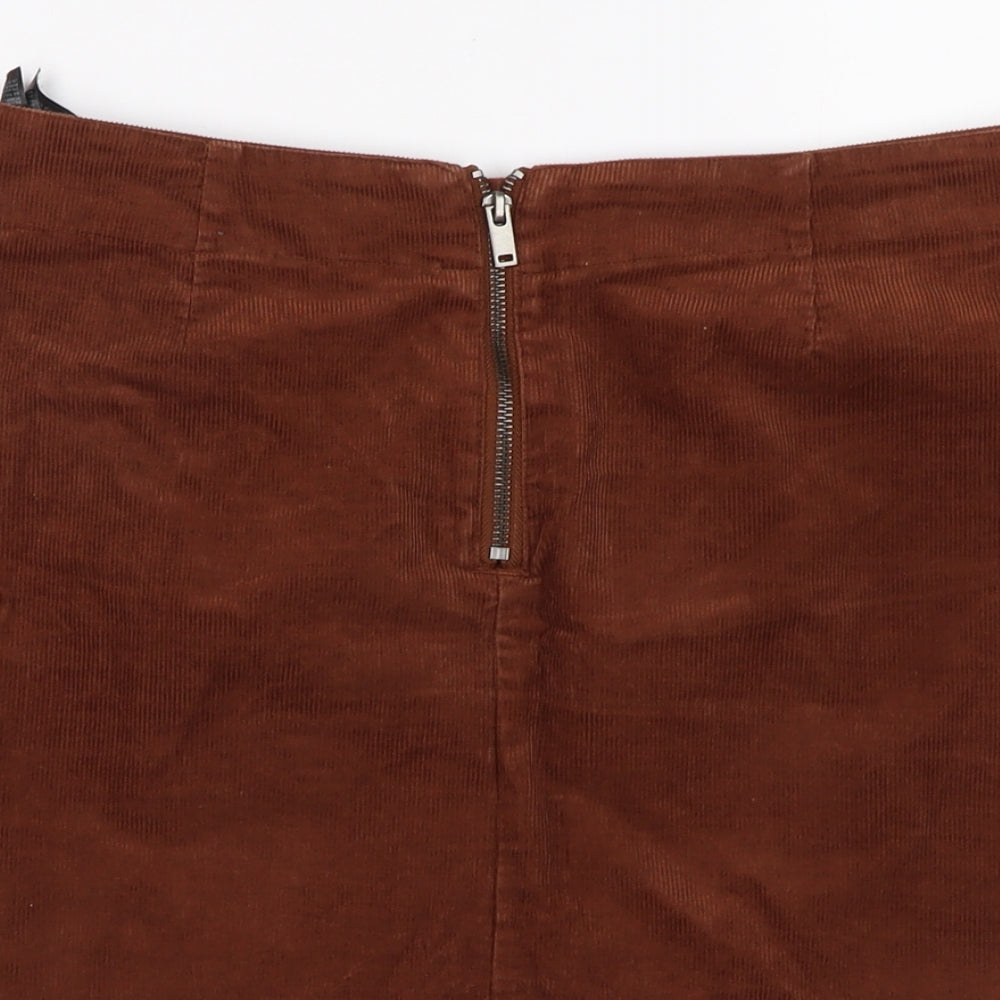 H&M Womens Brown Cotton Mini Skirt Size 10 Zip