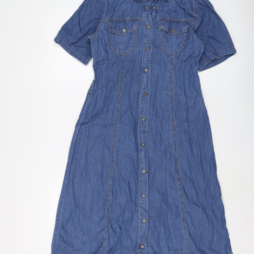 Stradivarius Womens Blue 100% Cotton A-Line Size M Collared Button