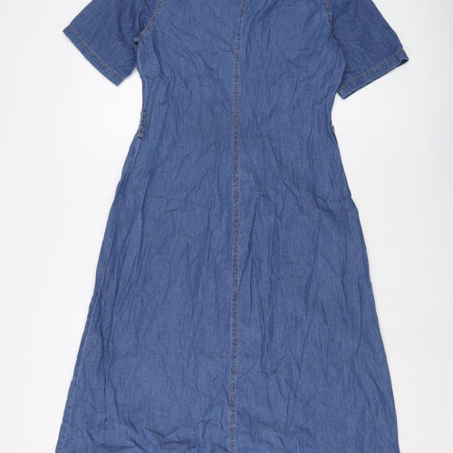 Stradivarius Womens Blue 100% Cotton A-Line Size M Collared Button