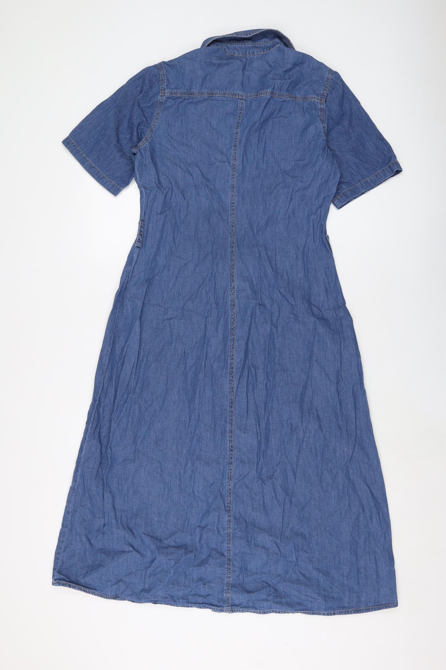 Stradivarius Womens Blue 100% Cotton A-Line Size M Collared Button