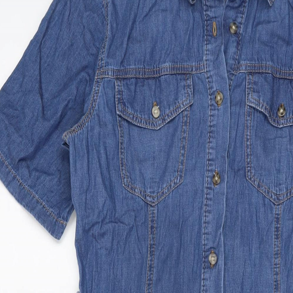 Stradivarius Womens Blue 100% Cotton A-Line Size M Collared Button
