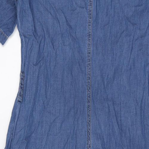 Stradivarius Womens Blue 100% Cotton A-Line Size M Collared Button
