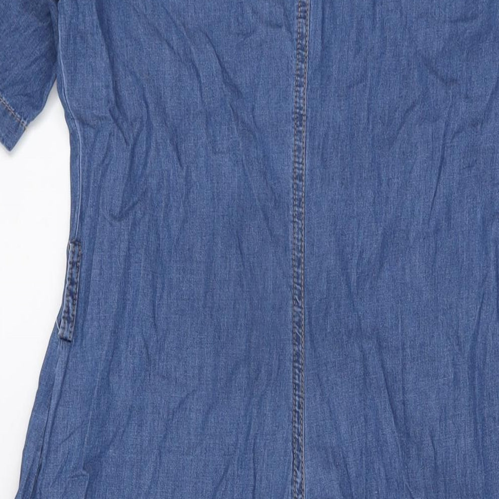 Stradivarius Womens Blue 100% Cotton A-Line Size M Collared Button