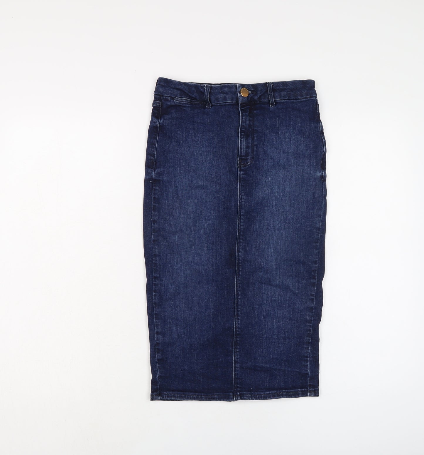 River Island Womens Blue Cotton A-Line Skirt Size 8 Button