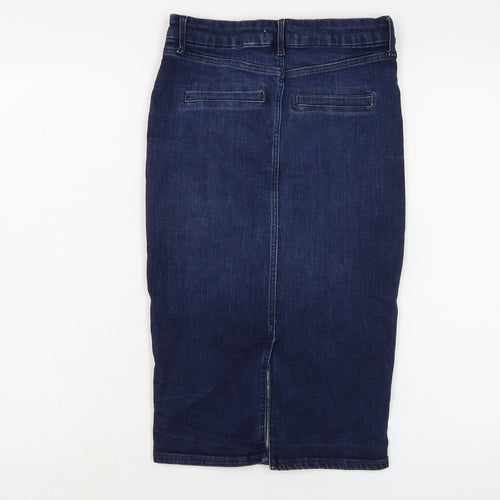 River Island Womens Blue Cotton A-Line Skirt Size 8 Button