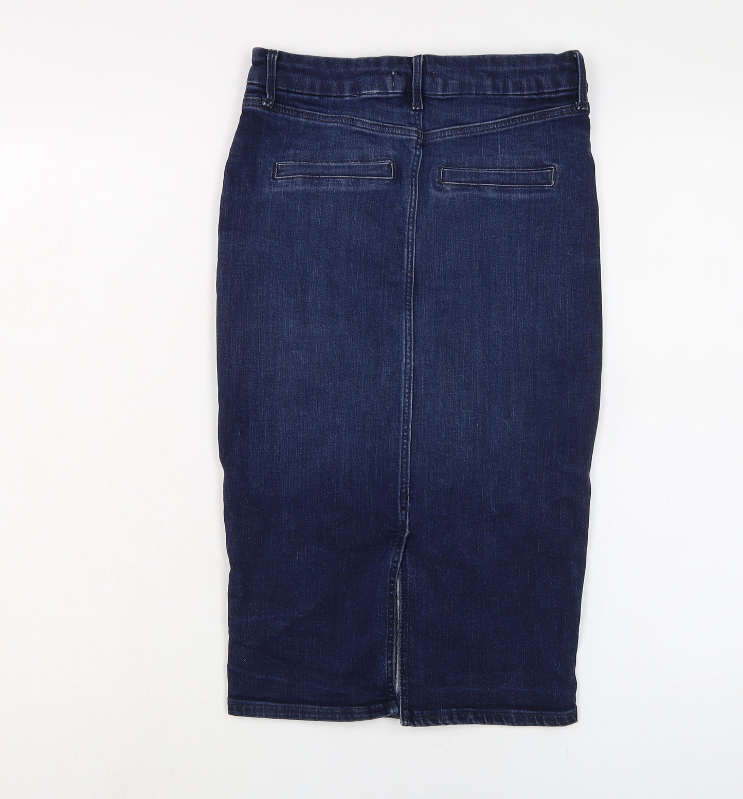River Island Womens Blue Cotton A-Line Skirt Size 8 Button