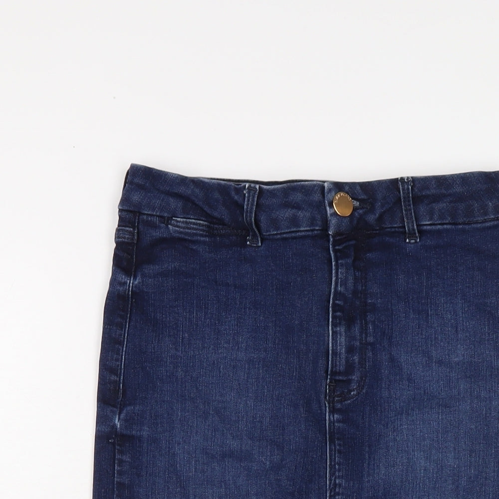 River Island Womens Blue Cotton A-Line Skirt Size 8 Button