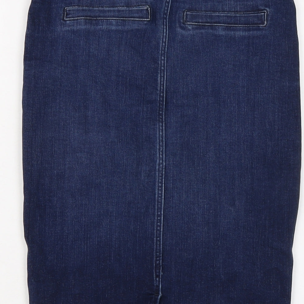 River Island Womens Blue Cotton A-Line Skirt Size 8 Button