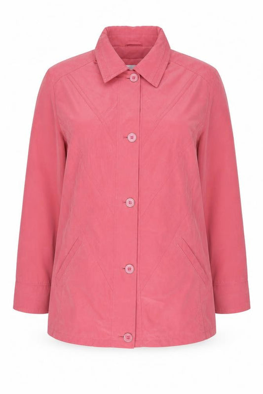 Front view of Cotswold women’s pink jacket, size UK 22, button