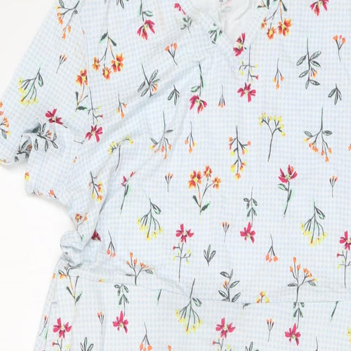 Land's End Womens Blue Floral Cotton A-Line Size S V-Neck Pullover