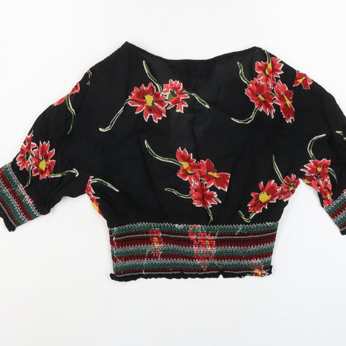 Urban Outfitters Womens Black Floral Modal Basic Blouse Size L V-Neck