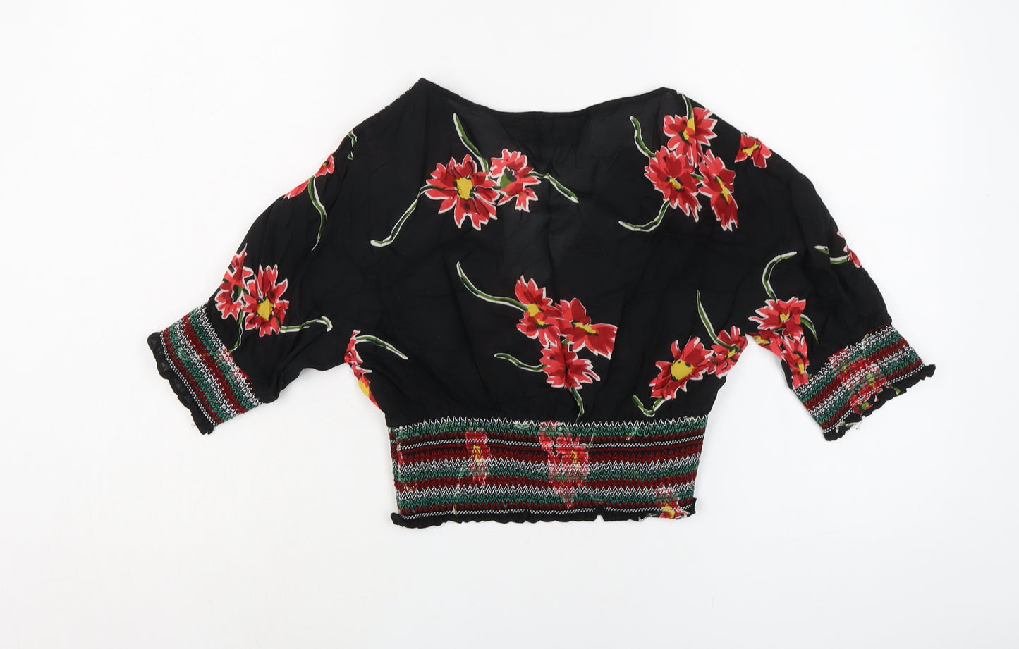 Urban Outfitters Womens Black Floral Modal Basic Blouse Size L V-Neck