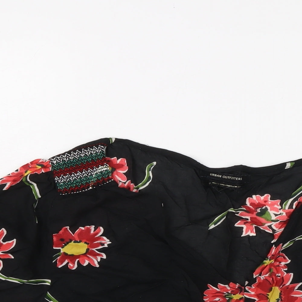 Urban Outfitters Womens Black Floral Modal Basic Blouse Size L V-Neck