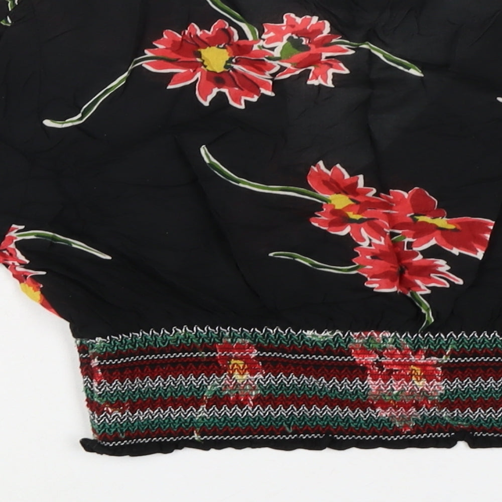 Urban Outfitters Womens Black Floral Modal Basic Blouse Size L V-Neck