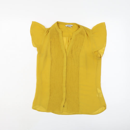 H&M Womens Yellow Polyester Basic Blouse Size 6 V-Neck