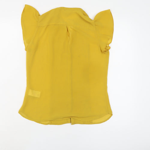 H&M Womens Yellow Polyester Basic Blouse Size 6 V-Neck