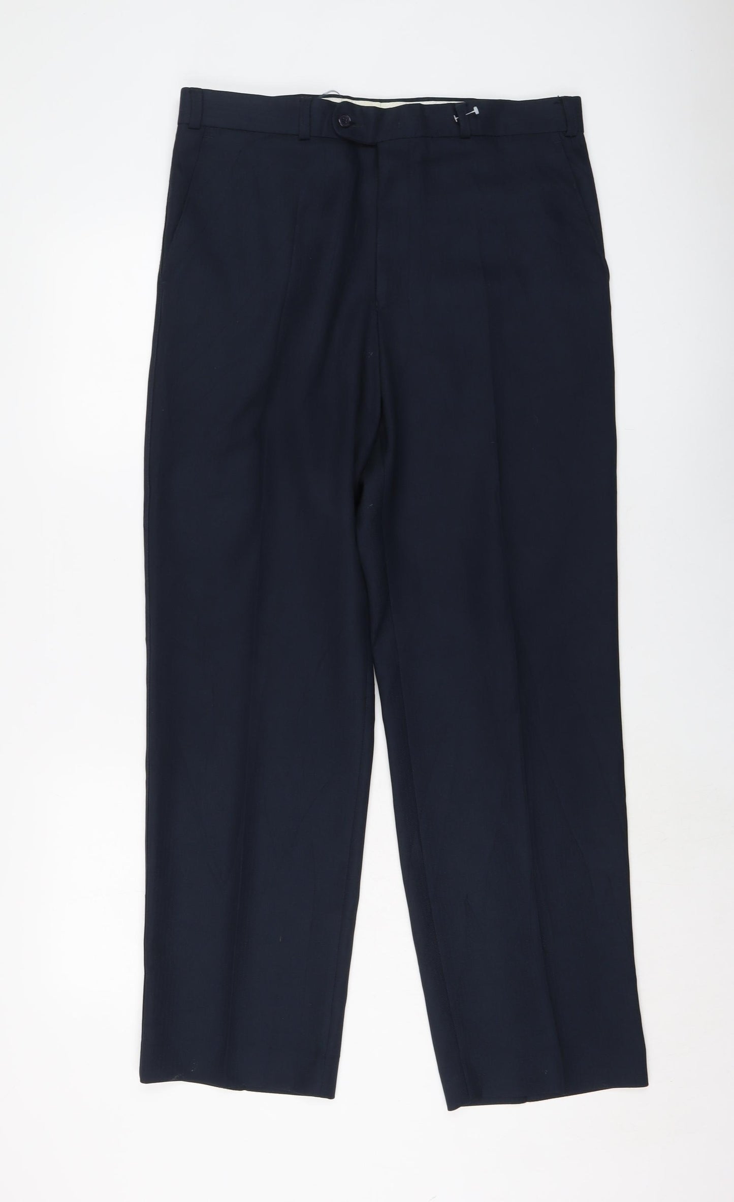 Classic Mens Blue Polyester Trousers Size 34 in L31 in Regular Button