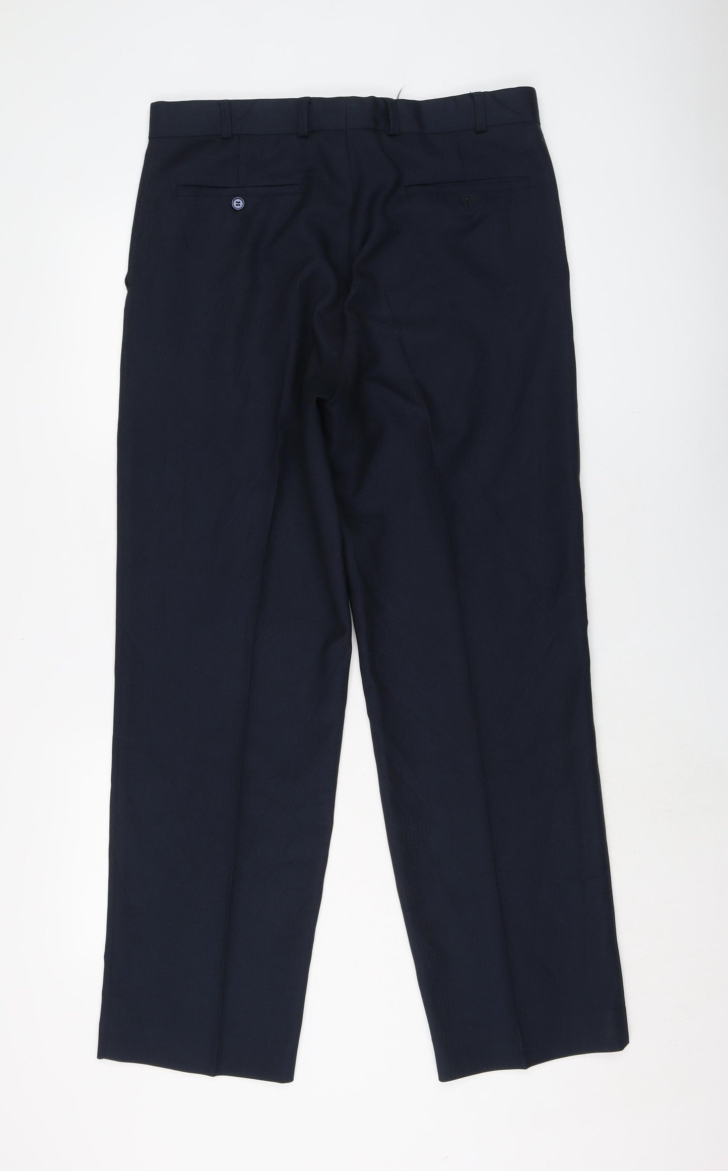 Classic Mens Blue Polyester Trousers Size 34 in L31 in Regular Button