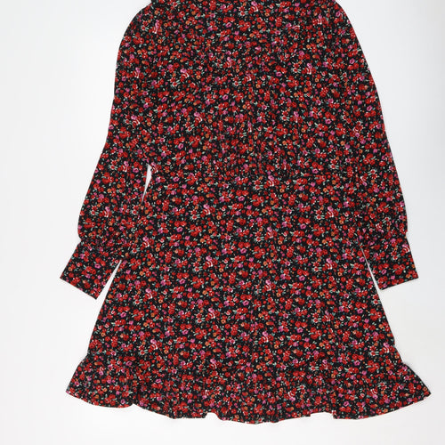 Oasis Womens Multicoloured Floral Polyester A-Line Size M Mock Neck Button